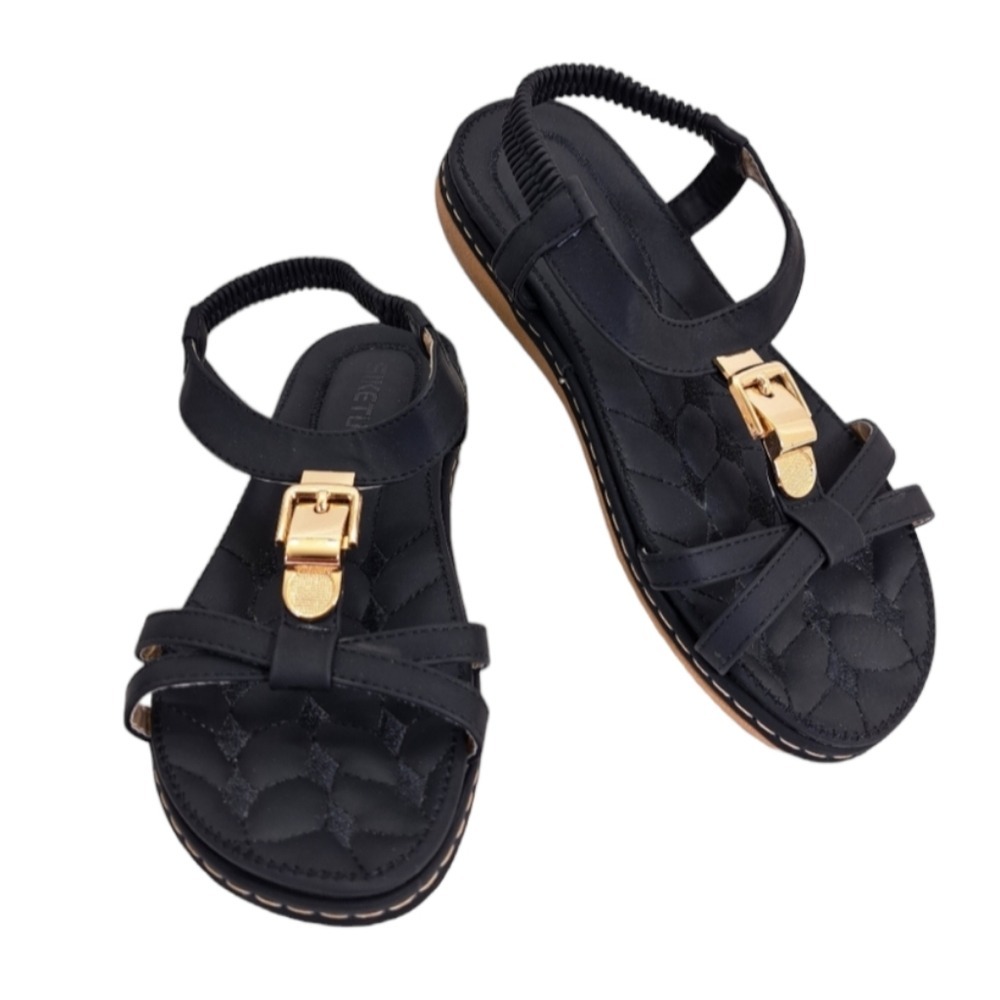 SIKETU Women's Black Summer Sandals Elastic T Strap Flip Flat 8W